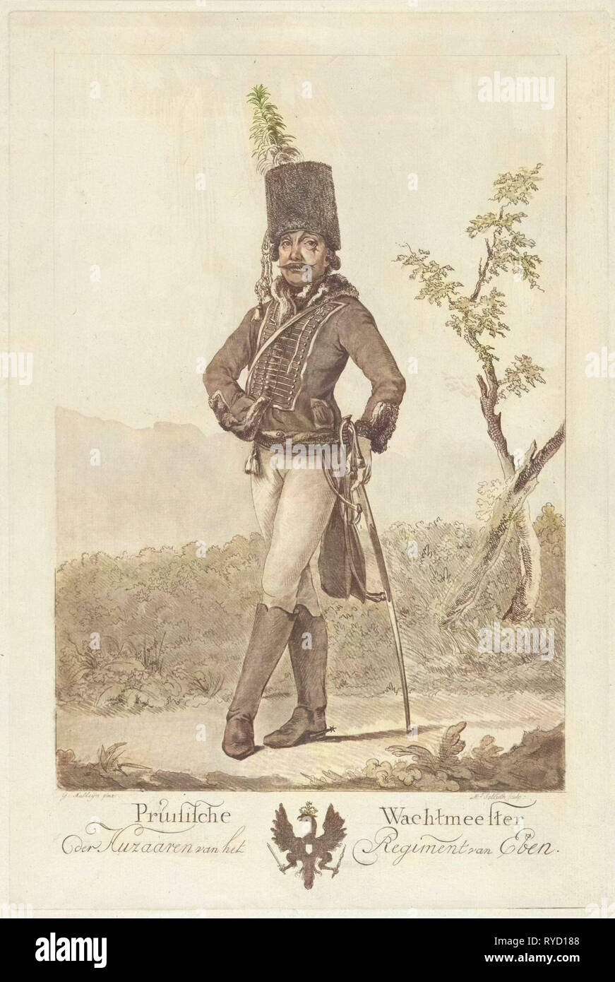 Preußische Husaren Sergeant, print-Hersteller: Mathias de Sallieth, Gerrit Malleyn, 1764-1791 Stockfoto