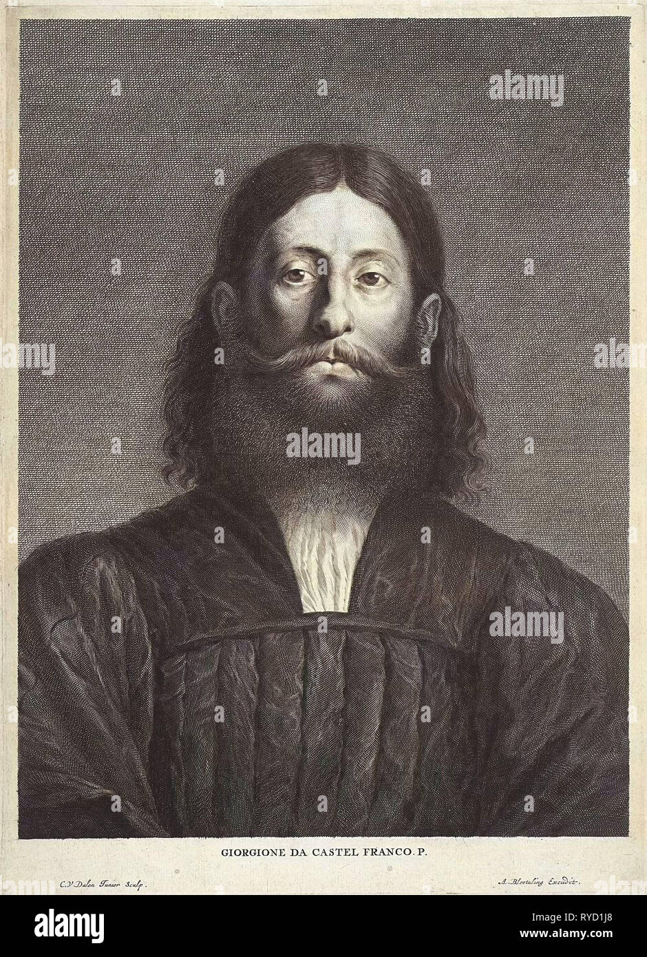 Porträt des Malers Giorgione, Cornelis van Dalen (II), Abraham Bloteling, 1648-1664 Stockfoto