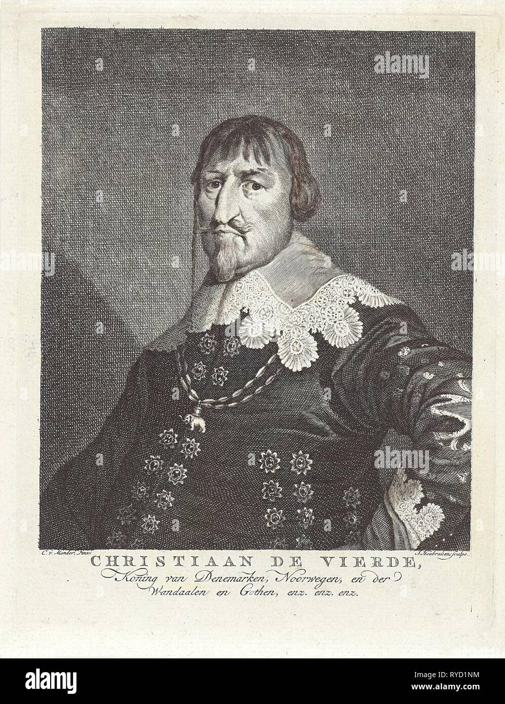 Porträt von König Christian IV. von Dänemark, Jakob Houbraken, 1708-1780 Stockfoto