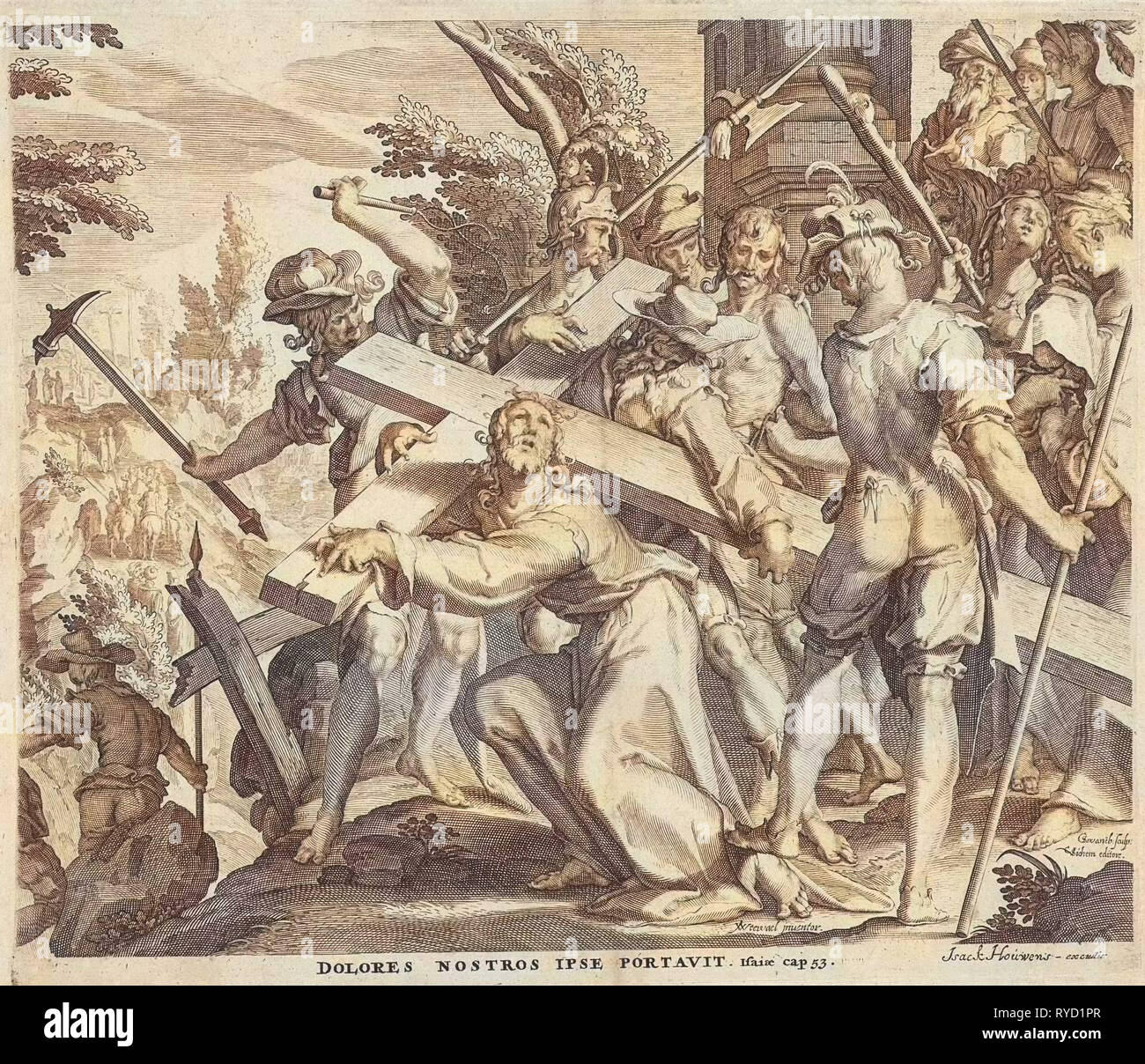 Tragen des Kreuzes, Willem Isaacsz. Van Swanenburg, Isaac Houwens Christoffel van Sichem, 1606 Stockfoto