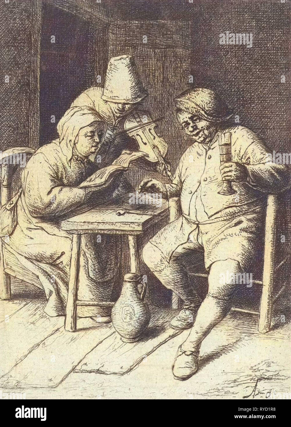 Geigenspieler und singen Mann und Frau, Hersteller drucken: Adriaen van Ostade, Adriaen van Ostade, 1651-1655 Stockfoto