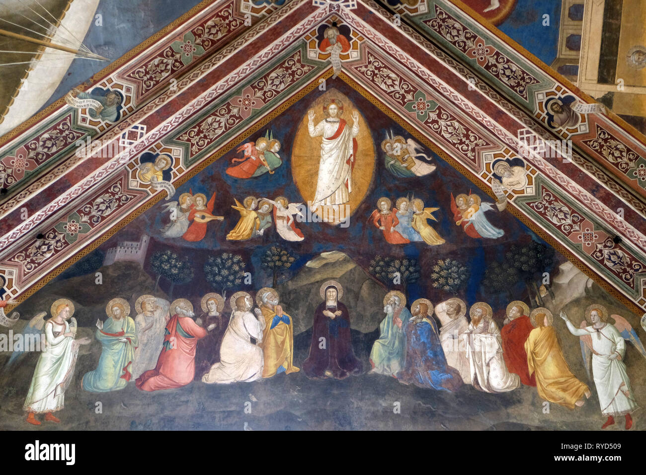Christi Himmelfahrt, Fresko von Andrea Bonaiuto di, Spanische Kapelle in Santa Maria Novella Principal dominikanische Kirche in Florenz, Italien Stockfoto