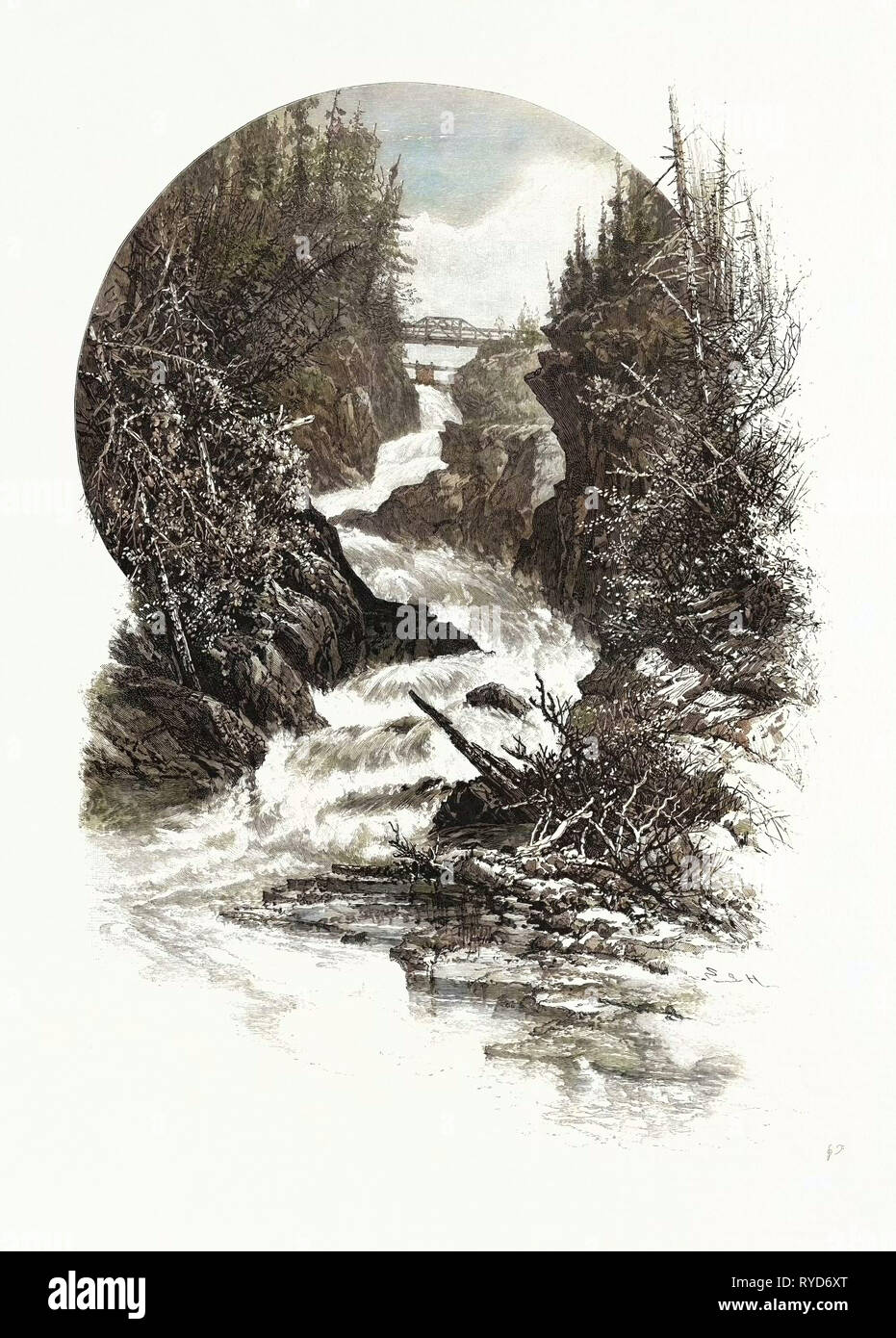South Muskoka fällt, Kanada, 19. Jahrhundert Gravur Stockfoto
