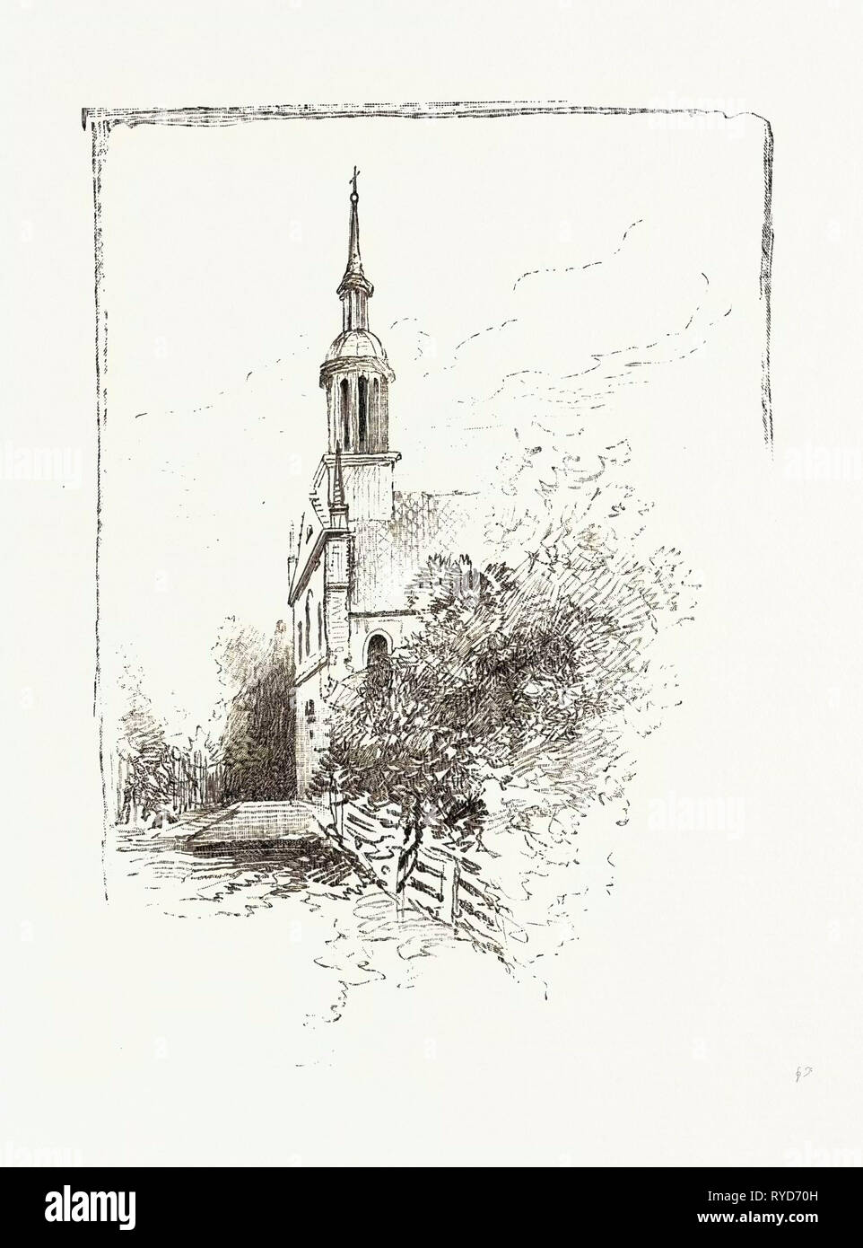 Alte Kirche in Iberville, Kanada, 19. Jahrhundert Gravur Stockfoto