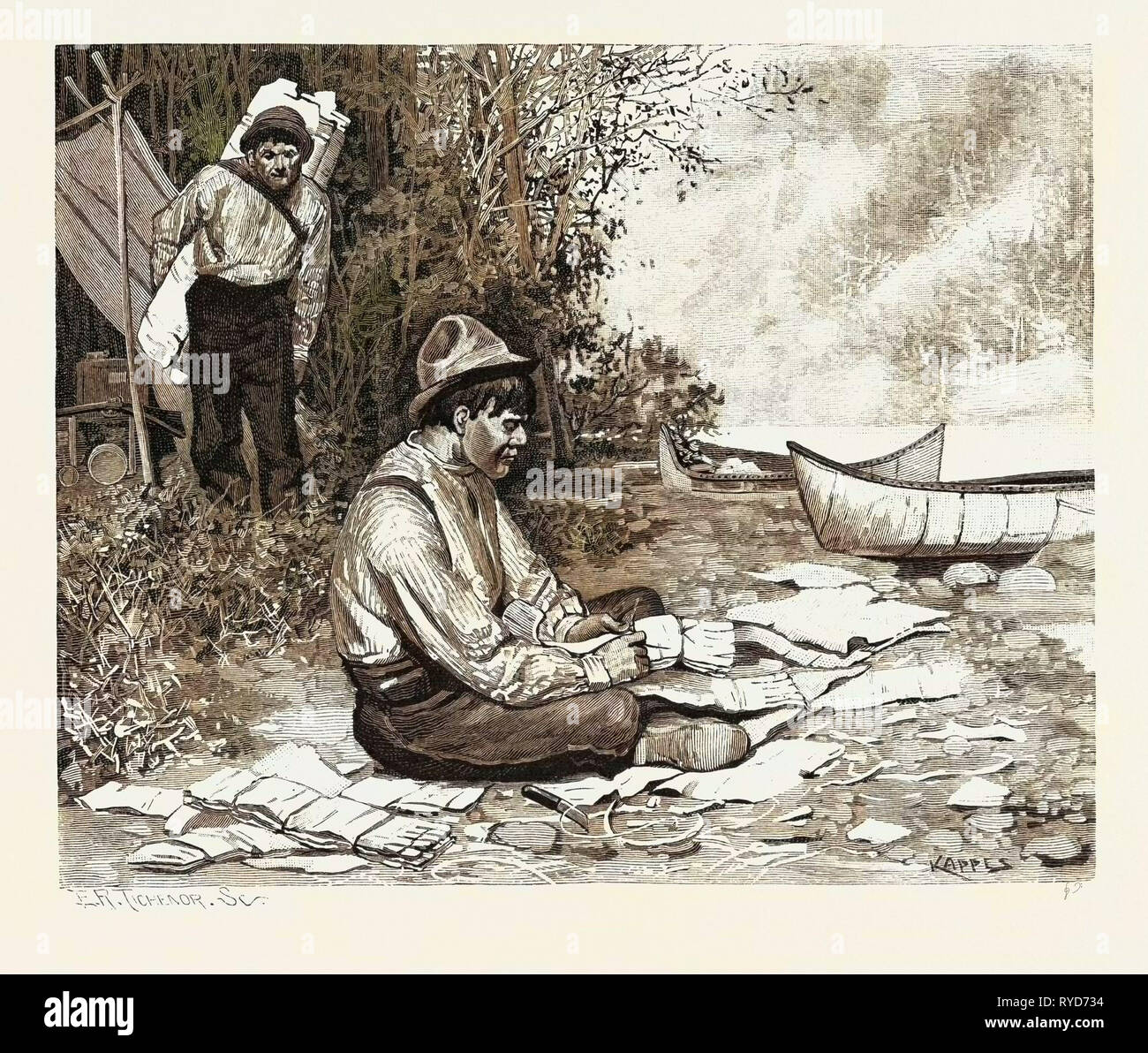 Indianer, Fackeln, Kanada, 19. Jahrhundert Gravur Stockfoto