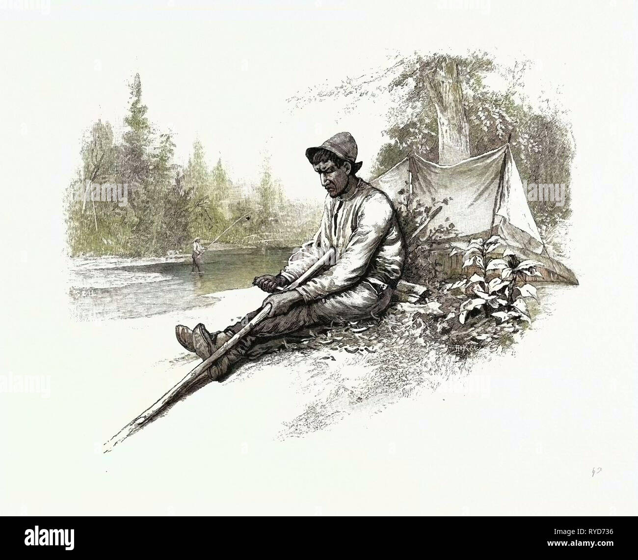 Neue Pole für Kanu, Kanada, 19. Jahrhundert Gravur Stockfoto