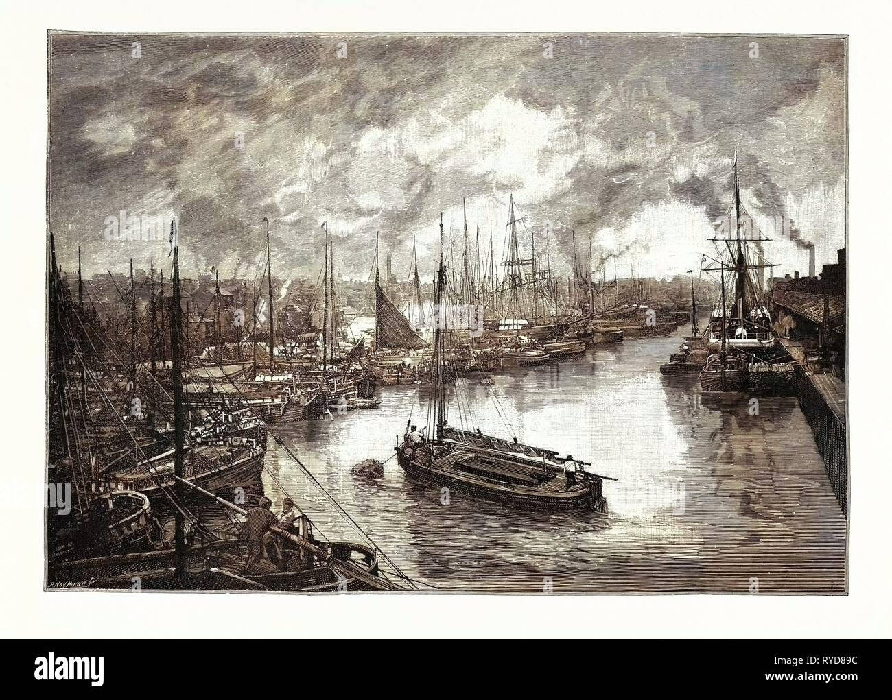 Queen's Dock, Hull. Der Hafen von Hull ist ein Handelshafen an der Mündung des Flusses Rumpf und der Humber-mündung in der Stadt Kingston Upon Hull im East Riding von Yorkshire, England. Es wurde offiziell das Queen's Dock 1855 benannt. Die Docks zu Ehren von Königin Victoria und Prinzgemahl (Prince Albert) Besuch in Hull 1854 umbenannt wurden. Großbritannien Stockfoto