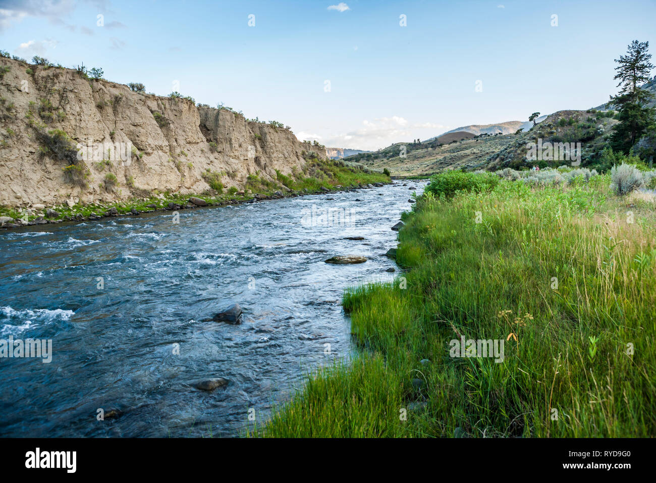 Die Gardner River nördlich des Flusses siedet, Geothermie, Yellowstone National Park, Montana, USA. Stockfoto