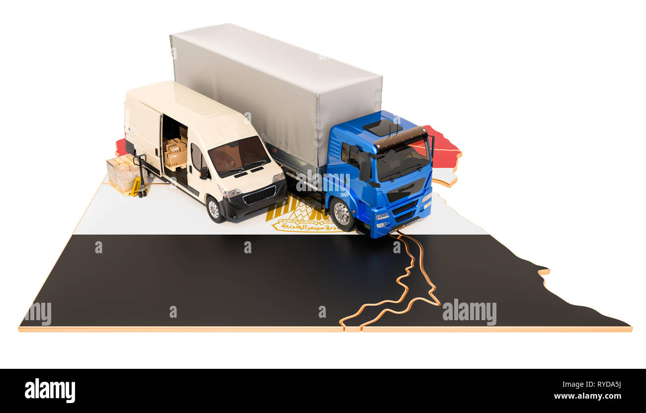 Versand und Lieferung in Ägypten, 3D-Rendering auf weißem Hintergrund Stockfoto