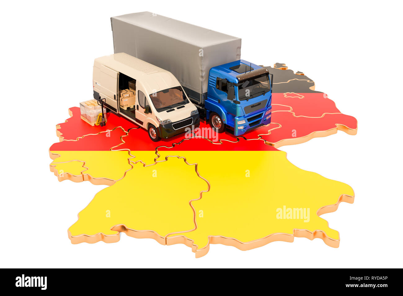 Versand und Lieferung in Deutschland, 3D-Rendering auf weißem Hintergrund Stockfoto