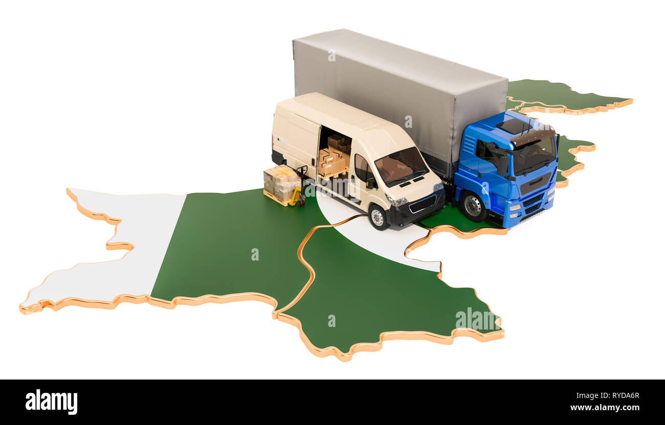 Versand und Lieferung in Pakistan, 3D-Rendering auf weißem Hintergrund Stockfoto