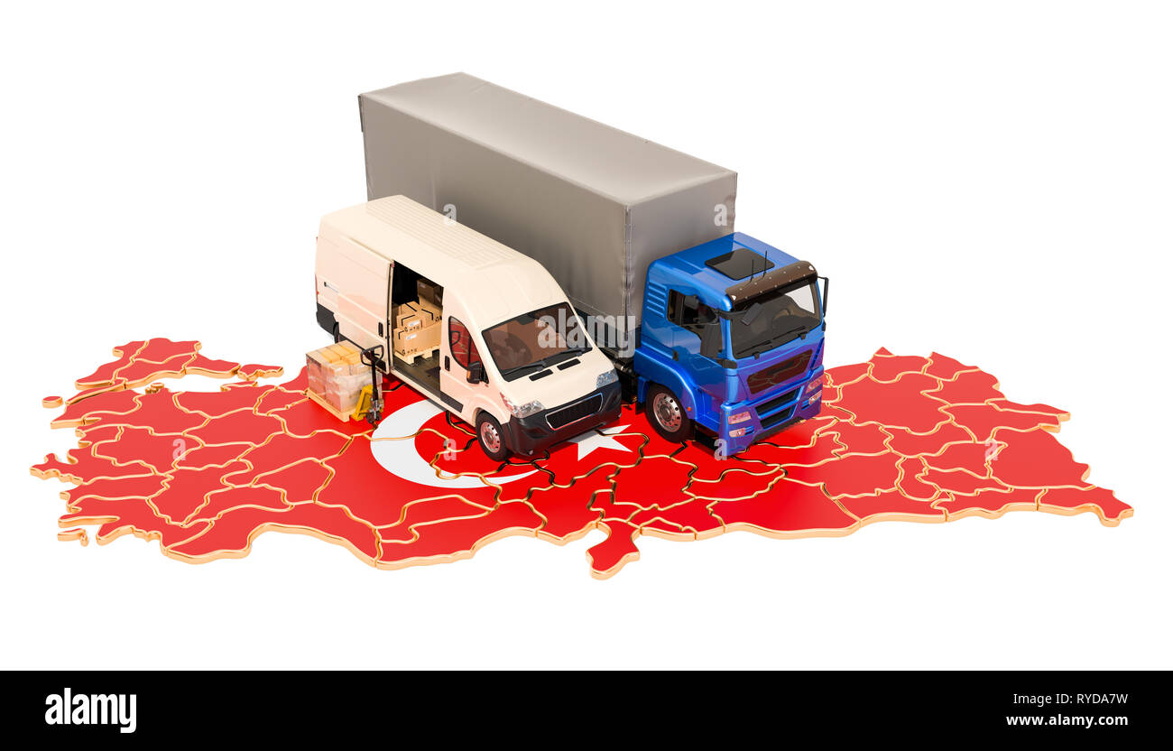 Versand und Lieferung in der Türkei, 3D-Rendering auf weißem Hintergrund Stockfoto