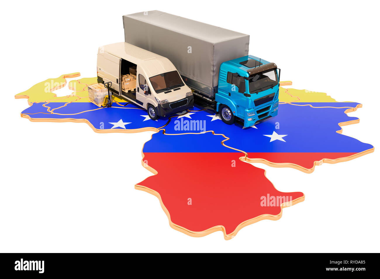 Versand und Lieferung in Venezuela, 3D-Rendering auf weißem Hintergrund Stockfoto