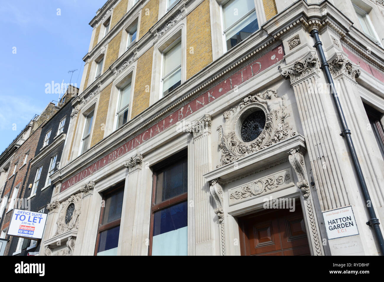 National Provincial Bank Ltd, Hatton Garden, London, UK Stockfoto