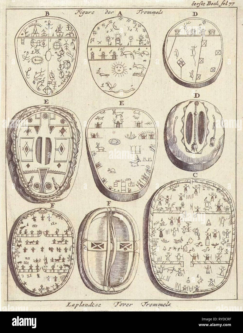 Lapp magische Trommeln, Jan Luyken, 1682 Stockfoto
