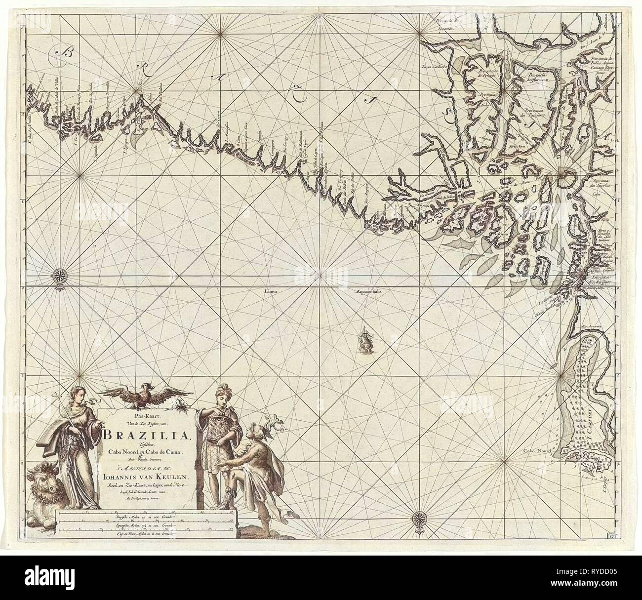 Meer Diagramm der Teil der Küste von Brasilien mit dem Delta des Amazonas, drucken Teekocher: Jan Luyken, Claes Jansz Voogt, Johannes van Keulen I, 1683 - 1799 Stockfoto