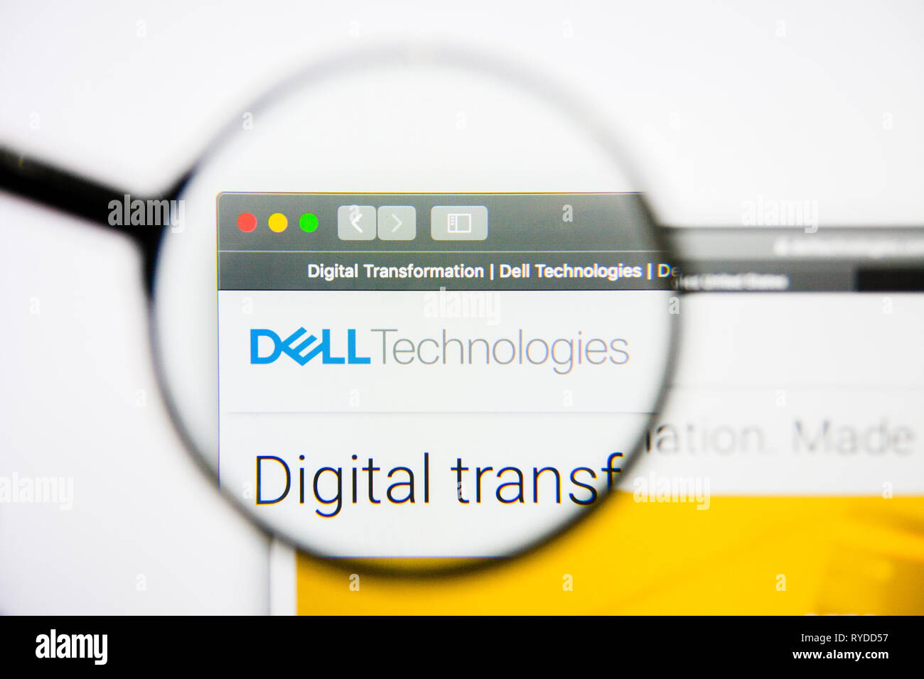 Los Angeles, Kalifornien, USA - 25. Januar 2019: Dell Technologien Homepage. Dell Technologien Logo auf dem Bildschirm sichtbar. Stockfoto