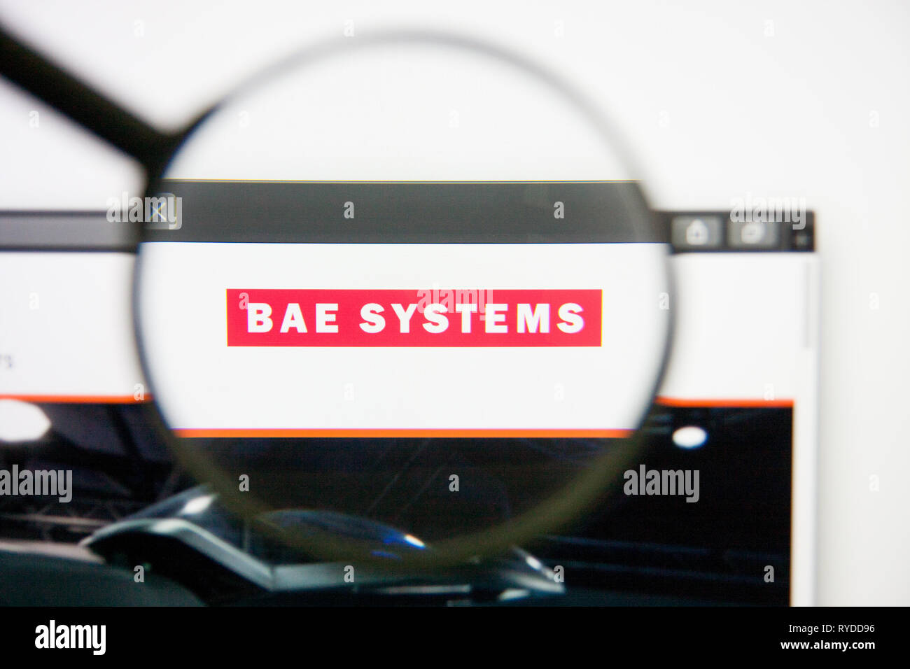 Los Angeles, Kalifornien, USA - 14. Februar 2019: BAE Systems für Luft- und Raumfahrt Homepage. BAE Systems Logo auf dem Bildschirm sichtbar. Stockfoto