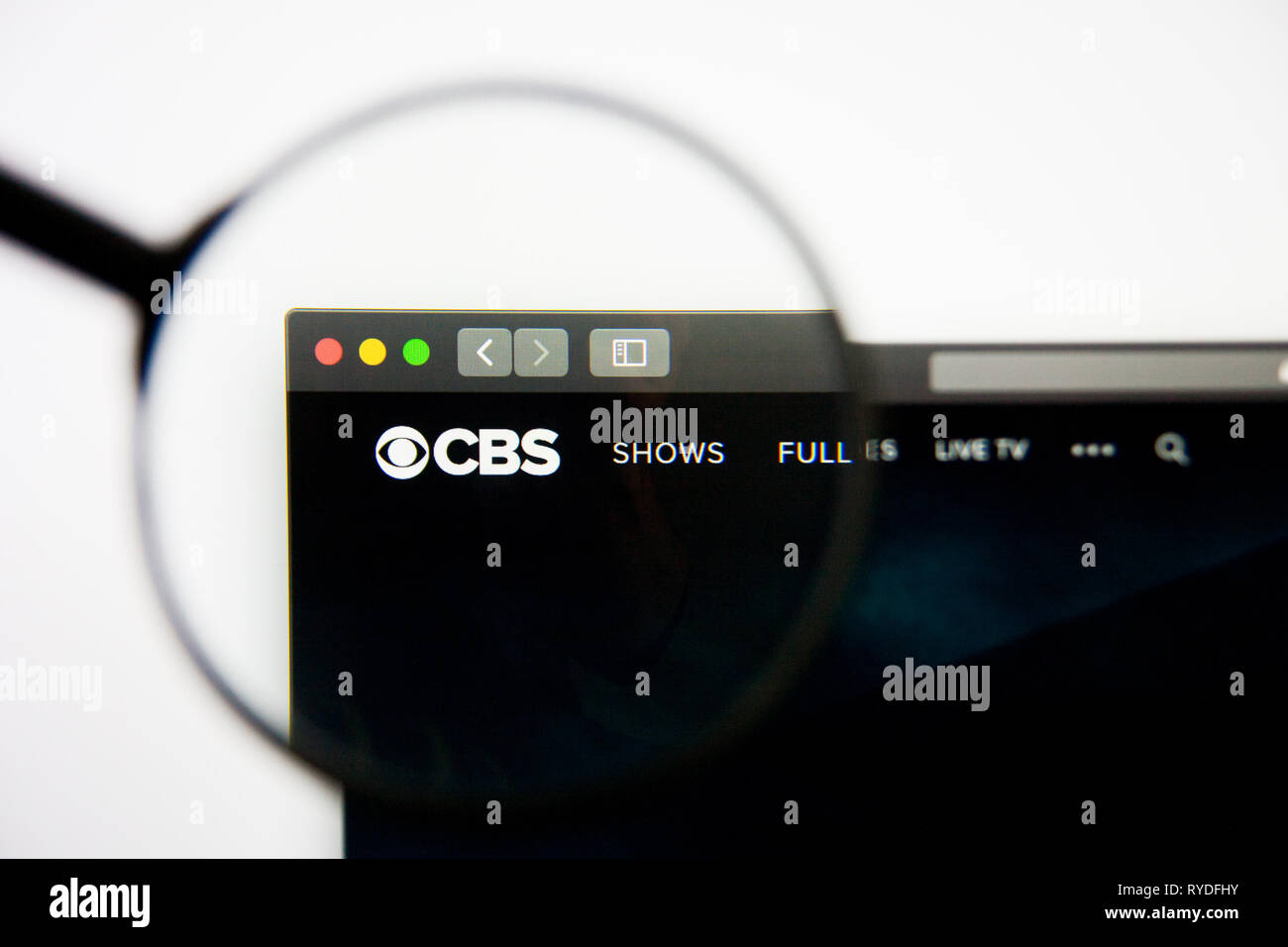 Los Angeles, Kalifornien, USA - 28. Februar 2019: CBS-Homepage. CBS-Logo auf dem Bildschirm sichtbar, Illustrative Editorial Stockfoto