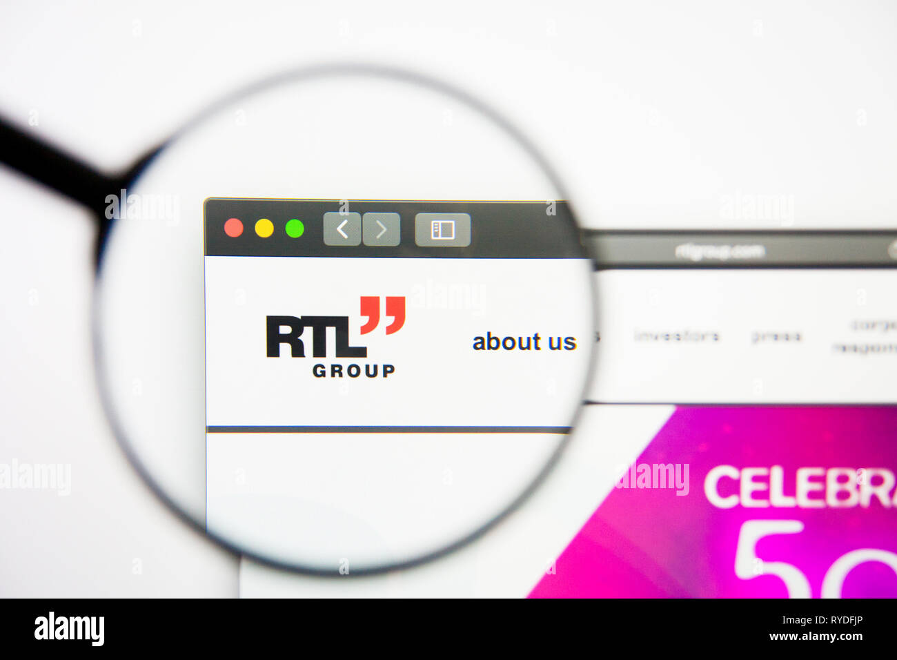 Los Angeles, Kalifornien, USA - 28. Februar 2019: RTL Group Website Homepage. Die RTL Group Logo auf dem Bildschirm sichtbar, Illustrative Editorial Stockfoto