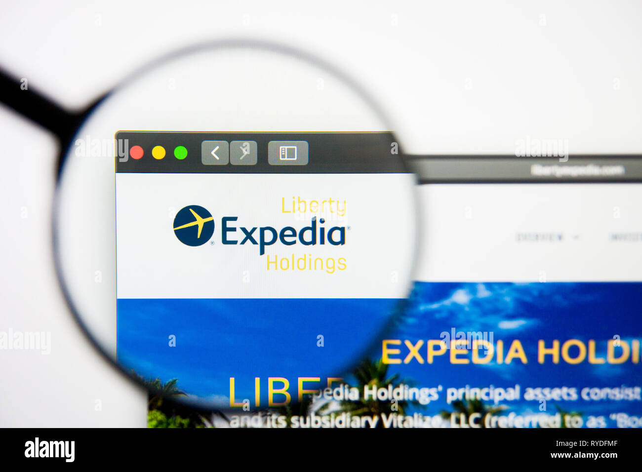 Los Angeles, Kalifornien, USA - 28. Februar 2019: Liberty Expedia Holdings Homepage. Liberty Expedia Holdings Logo sichtbar auf dem Display Stockfoto
