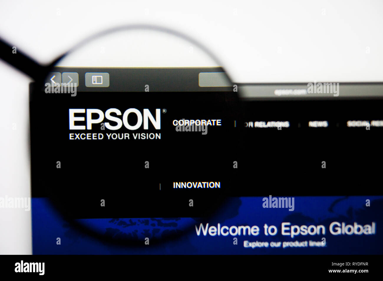 Los Angeles, Kalifornien, USA - 28. Februar 2019: Seiko Epson Website Homepage. Seiko Epson Logo sichtbar auf dem Display, Illustrative Editorial Stockfoto