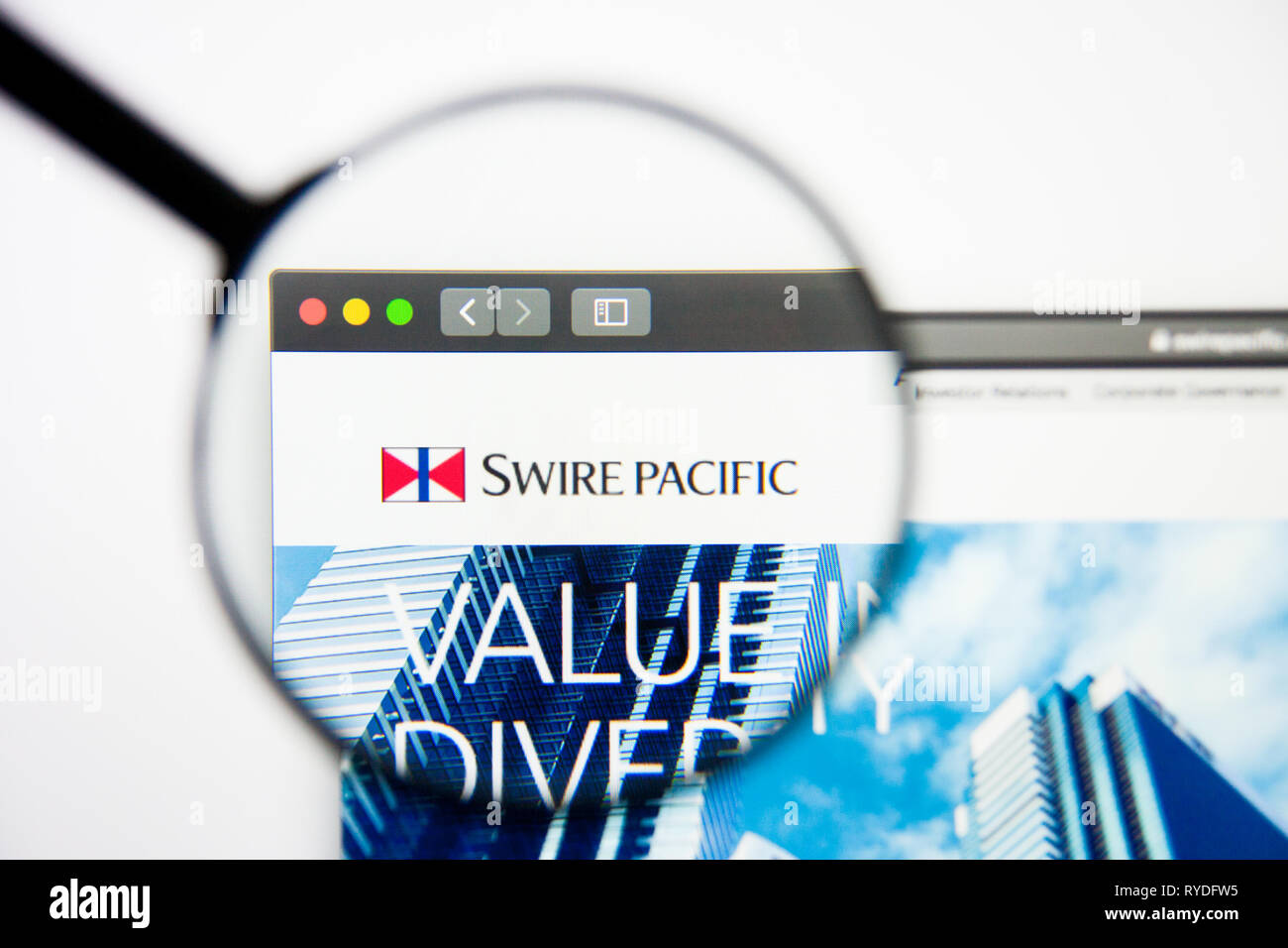 Los Angeles, Kalifornien, USA - 5. März 2019: Swire Pacific Homepage. Swire Pacific Logo sichtbar auf dem Display, Illustrative Editorial Stockfoto