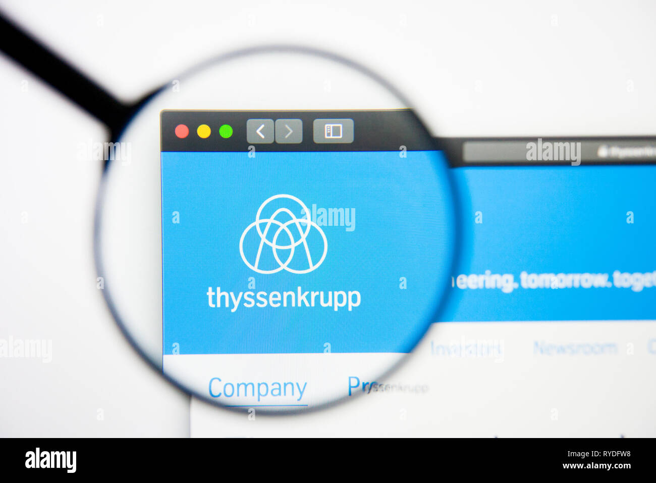 Los Angeles, Kalifornien, USA - 5. März 2019: ThyssenKrupp Konzern Website Homepage. ThyssenKrupp Konzern Logo sichtbar auf dem Display, Illustrative Stockfoto