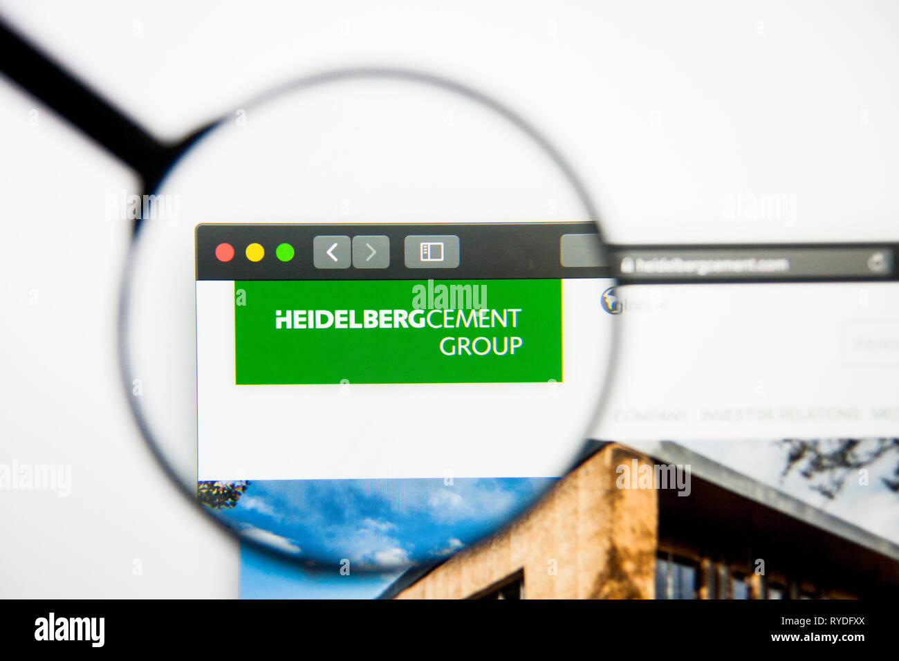 Los Angeles, Kalifornien, USA - 5. März 2019: HeidelbergCement Homepage. HeidelbergCement Logo sichtbar auf dem Display, Illustrative Stockfoto