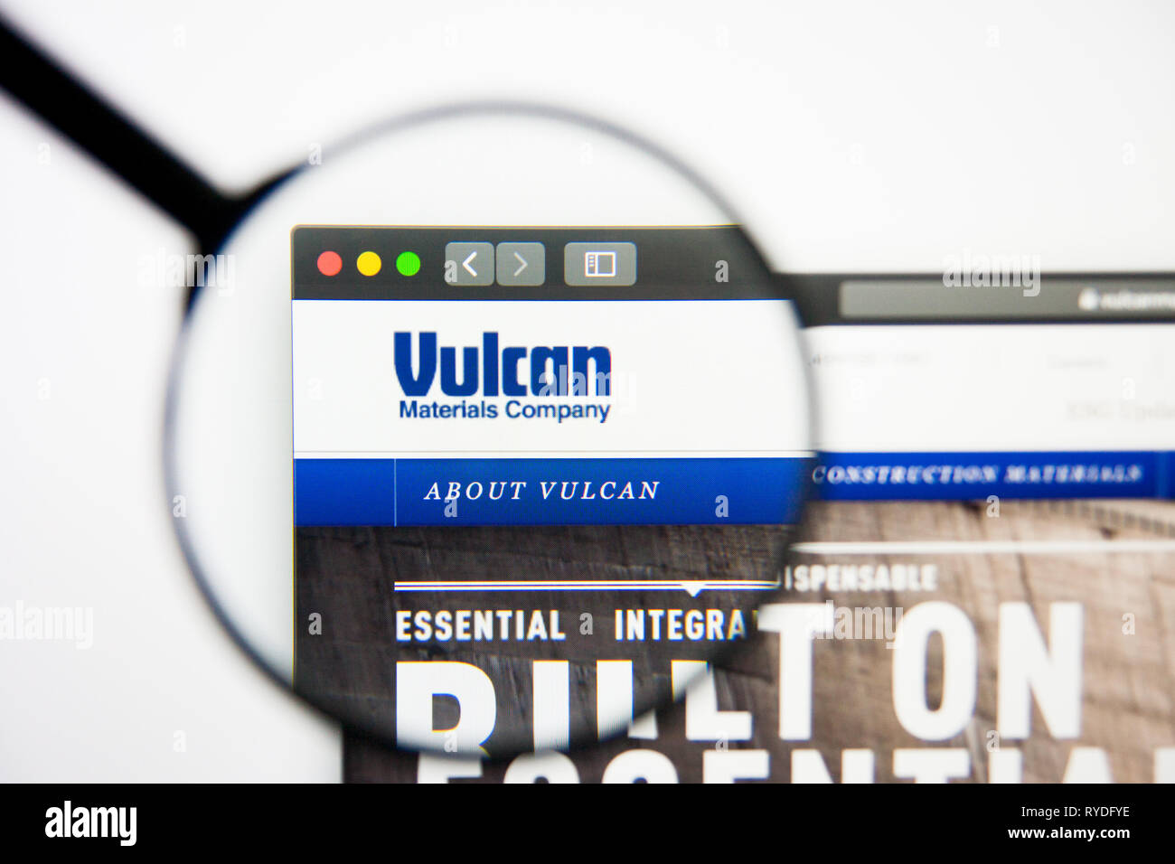 Los Angeles, Kalifornien, USA - 5. März 2019: Vulcan Materialien Homepage. Vulcan Materialien Logo sichtbar auf dem Display, Illustrative Stockfoto