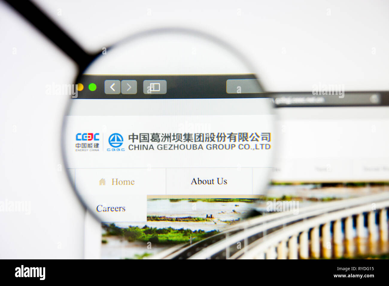 Los Angeles, Kalifornien, USA - 5. März 2019: China Gezhouba Homepage. China Gezhouba Logo sichtbar auf dem Display, Illustrative Editorial Stockfoto