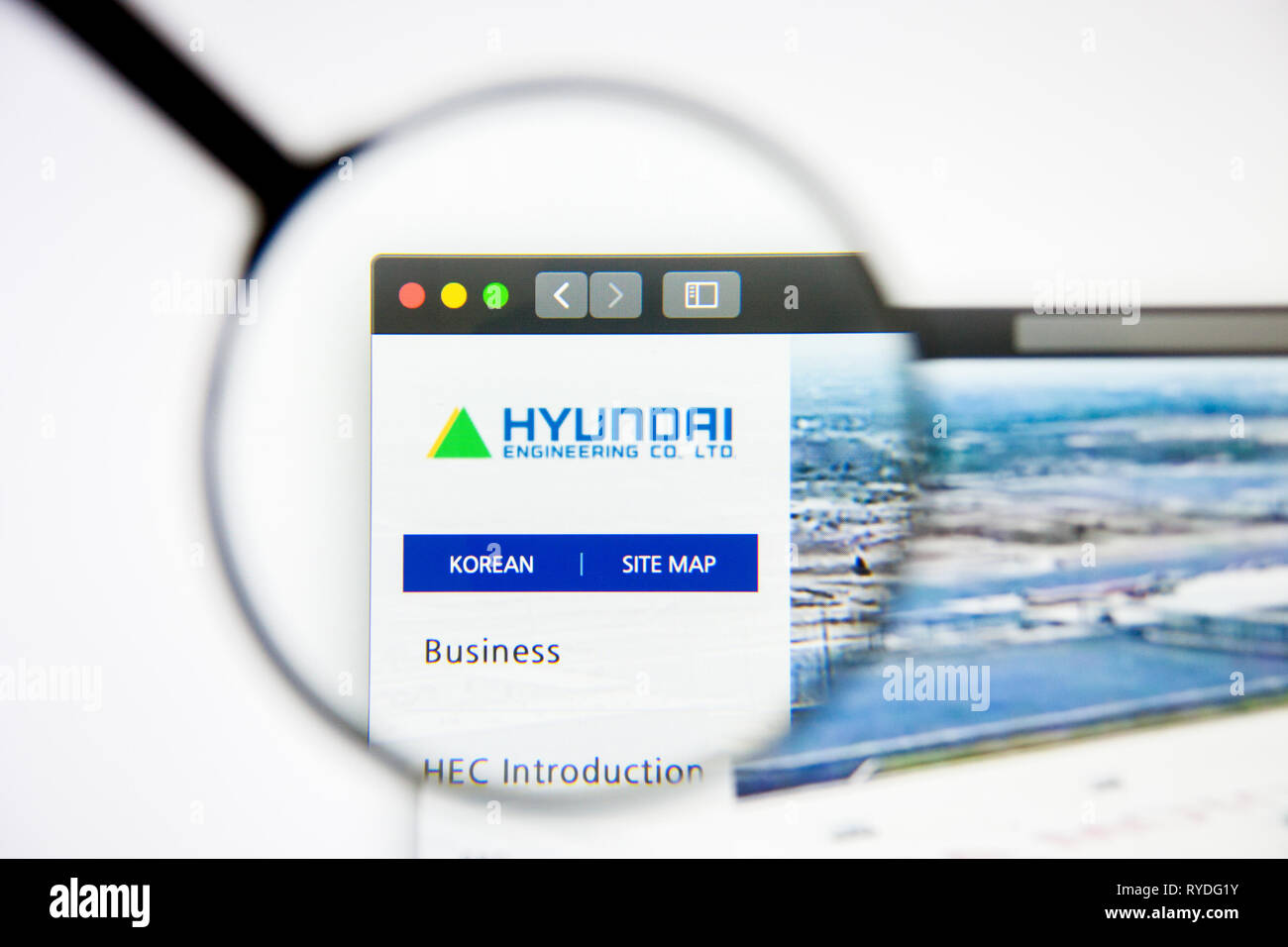 Los Angeles, Kalifornien, USA - 5. März 2019: Hyundai Engineering Website Homepage. Hyundai Engineering Logo sichtbar auf dem Display, Illustrative Stockfoto