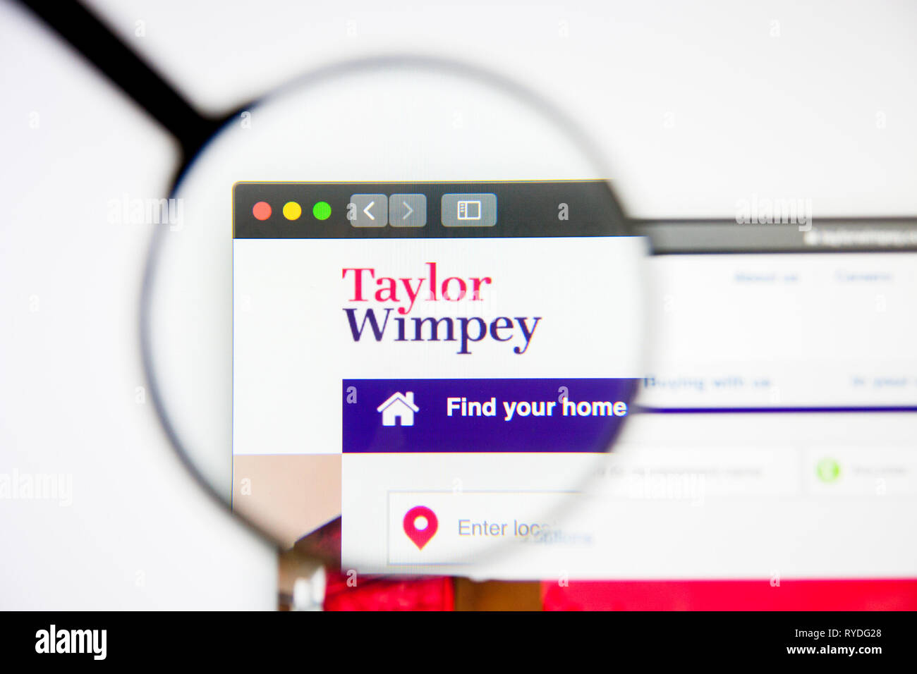 Los Angeles, Kalifornien, USA - 5. März 2019: Taylor Wimpey Homepage. Taylor Wimpey Logo sichtbar auf dem Display, Illustrative Editorial Stockfoto