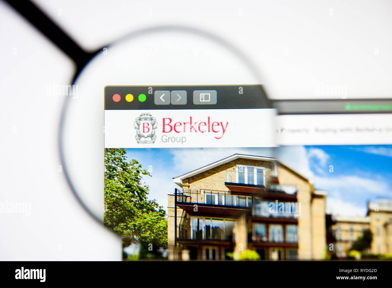 Los Angeles, Kalifornien, USA - 5. März 2019: Berkeley Group Holdings Homepage. Berkeley Group Holdings Logo sichtbar auf dem Display Stockfoto