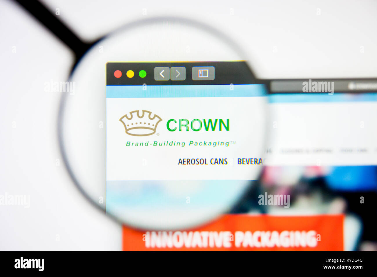 Los Angeles, Kalifornien, USA - 5. März 2019: Crown Holdings Homepage. Crown Holdings Logo sichtbar auf dem Display, Illustrative Editorial Stockfoto