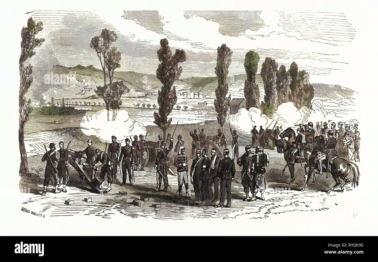 Deutsch-französischen Krieg: Napoleon und der kaiserliche Prinz an der Bombardierung von Saarbrücken, Frankreich Stockfoto