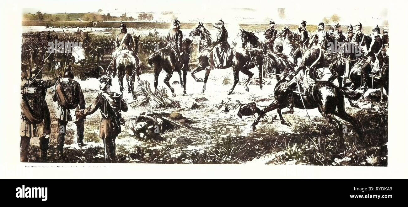 Deutsch-französischen Krieg: Kampf Der fünfte Armee Korps in der Nähe von Wissembourg am 4. August 1870 Th. General von Kirchbach Befehle der Sturm auf den Gaisberg. Frankreich Stockfoto