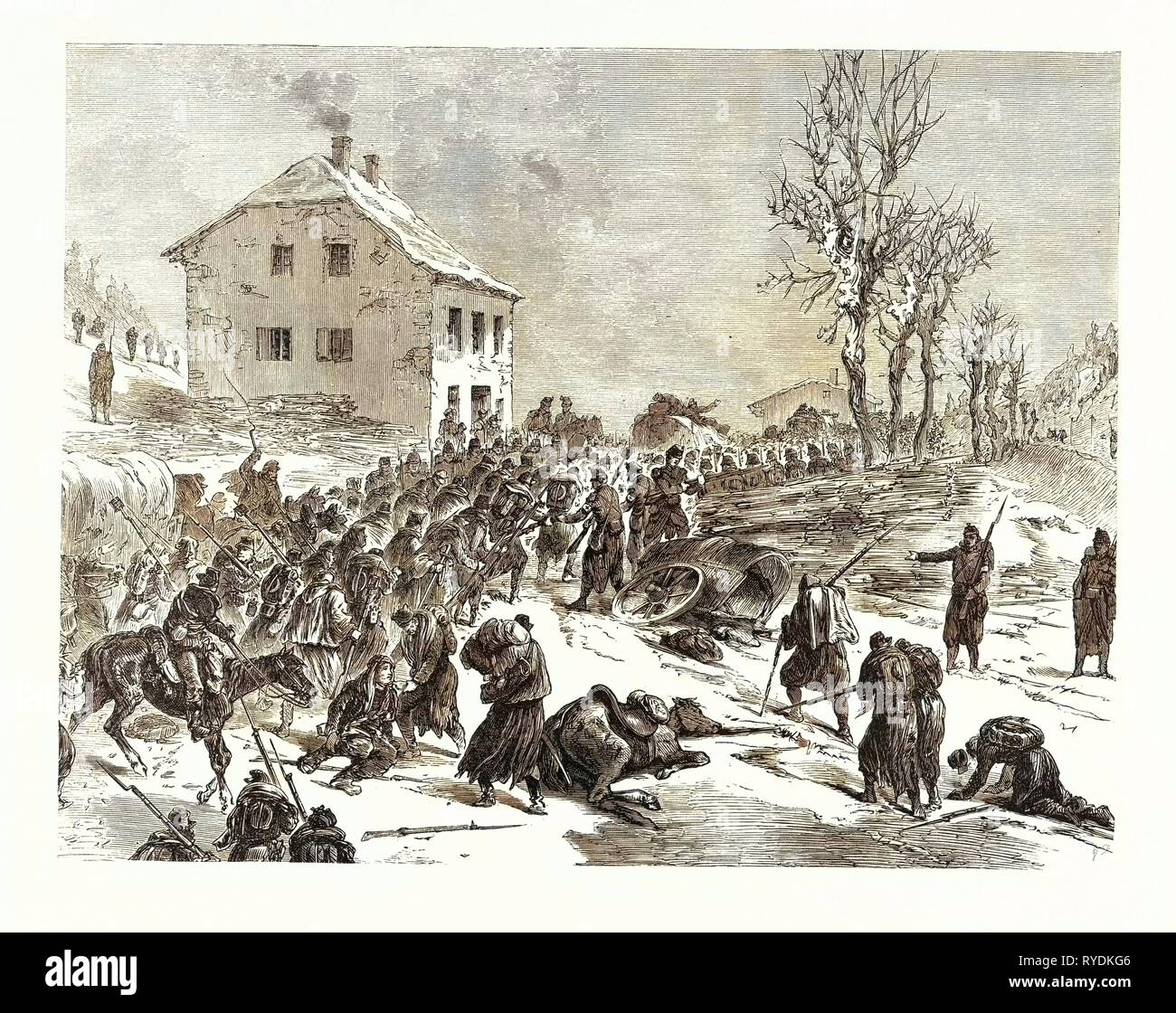 Deutsch-französischen Krieg: Entwaffnung der Bourbaki Truppen in Verrieres am 1. Februar 1871, Schweiz Stockfoto