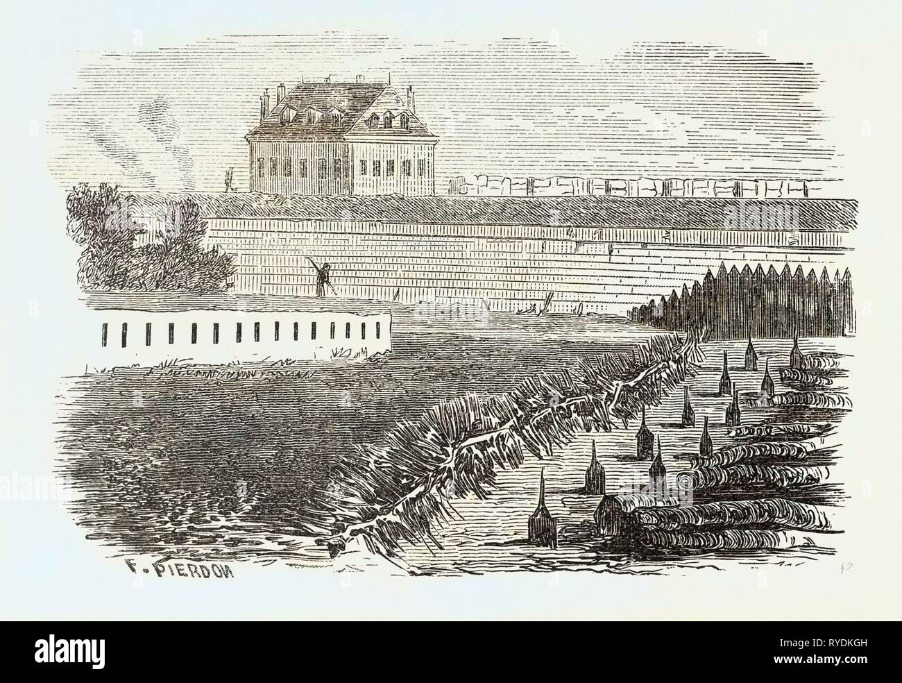 Deutsch-französischen Krieg: Verstopfung einzelner Tore der Stadtmauer von Futzangeln, Stacheldraht und Barrikaden Stockfoto