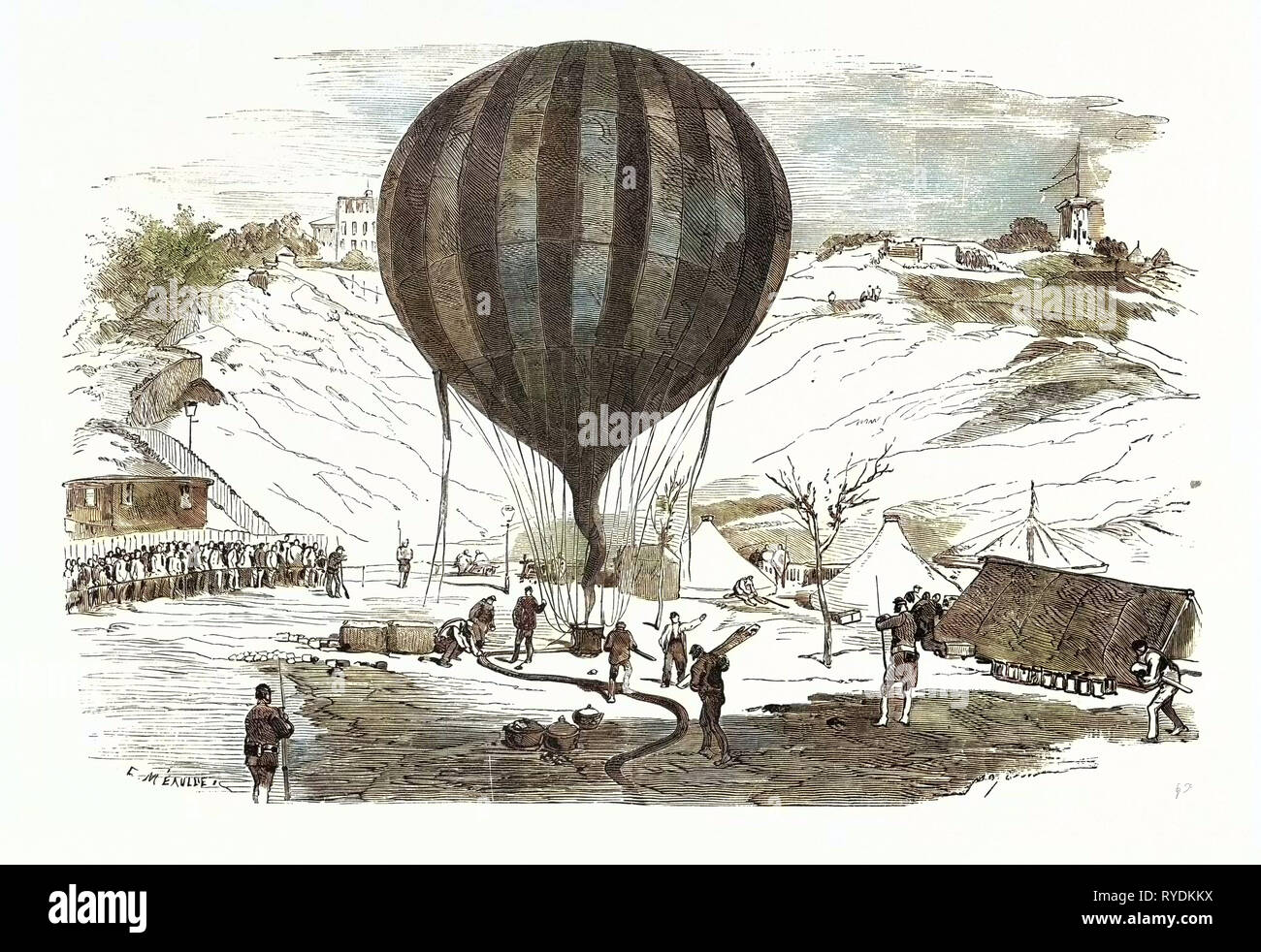 Deutsch-französischen Krieg: Der Ballon Neptun am St. Pierre De Montmartre Square, in der Nähe der Solferino Turm, Frankreich Stockfoto