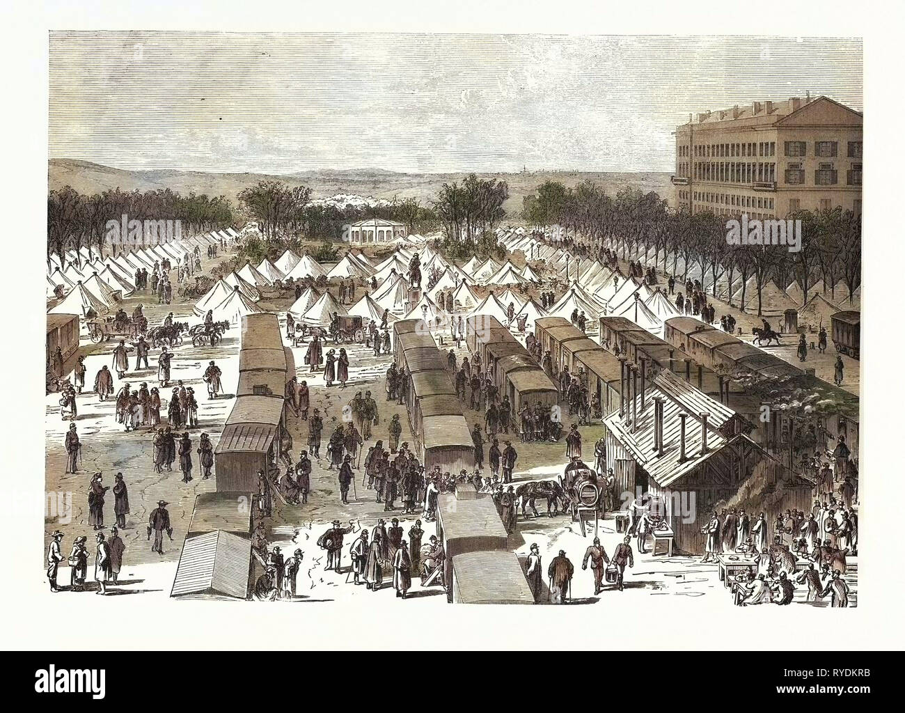 Deutsch-französischen Krieg: Zelte und Wagons-Hospital auf der Esplanade in Metz nach der Kapitulation, Frankreich Stockfoto