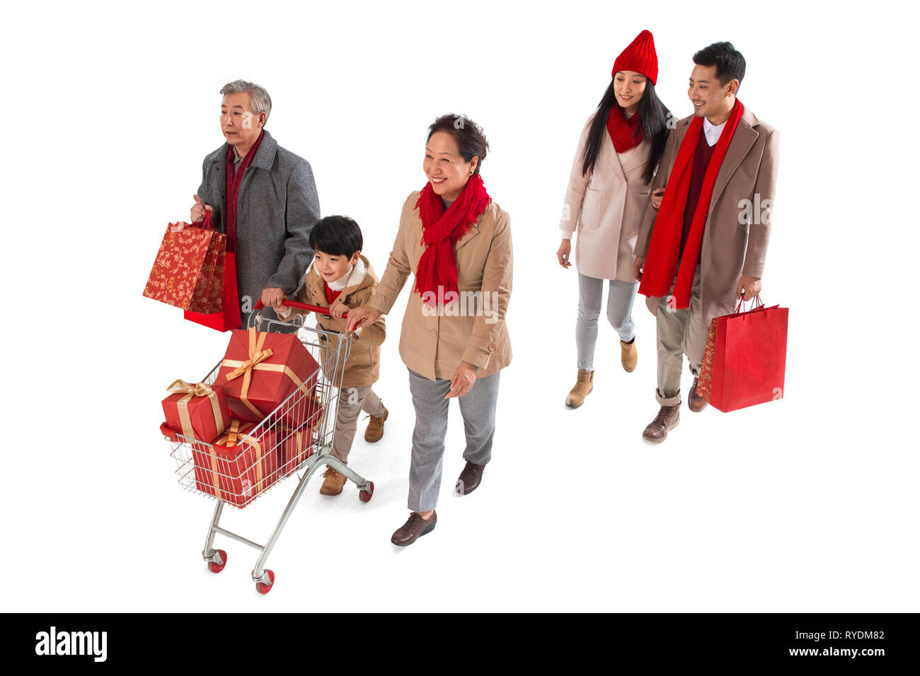 Happy Family Shopping im Neuen Jahr Stockfoto