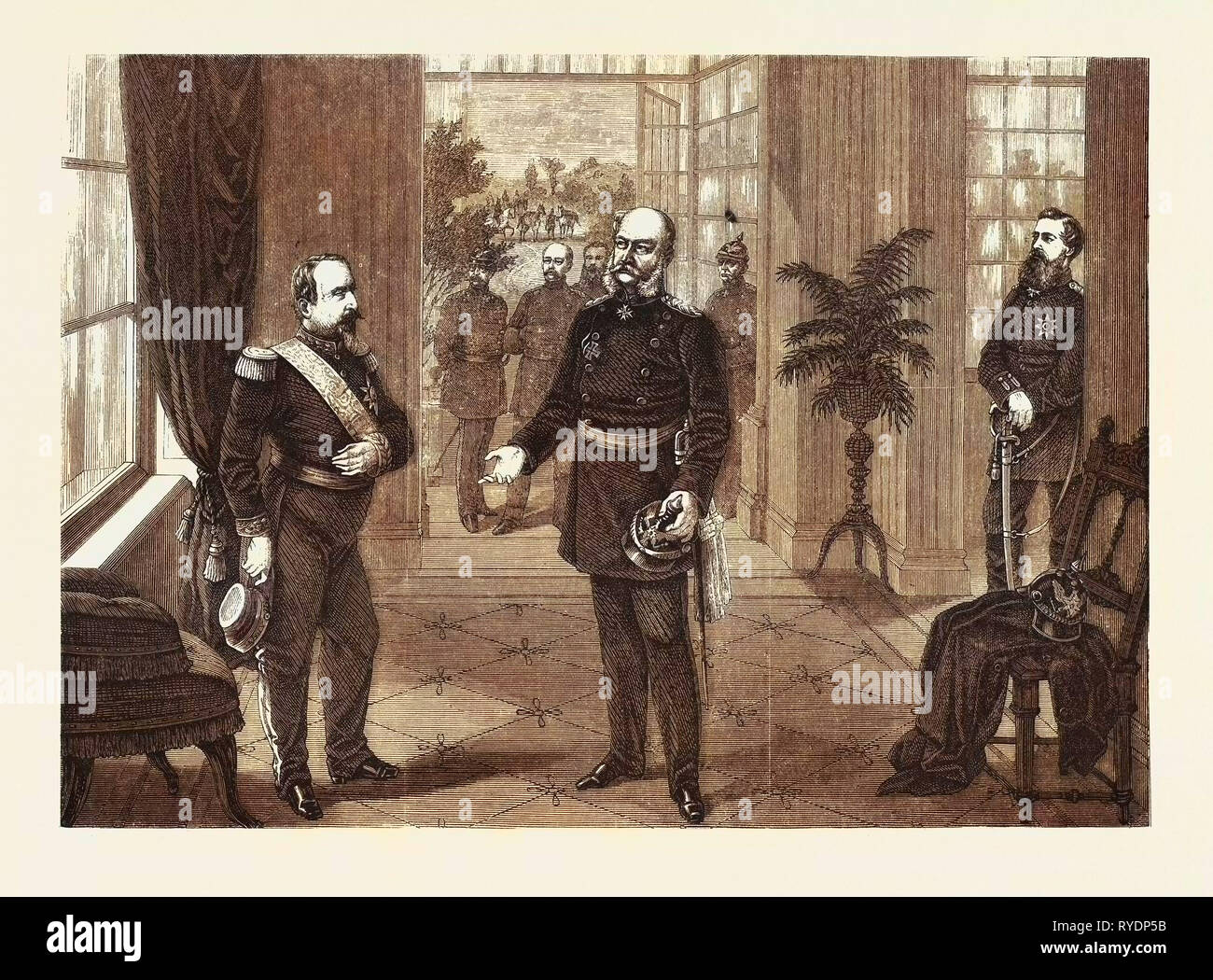 Deutsch-französischen Krieg: König Wilhelm und Kaiser Napoleon im Chateau De Bellevue in der Nähe von Sedan, 2. September 1870 Stockfoto