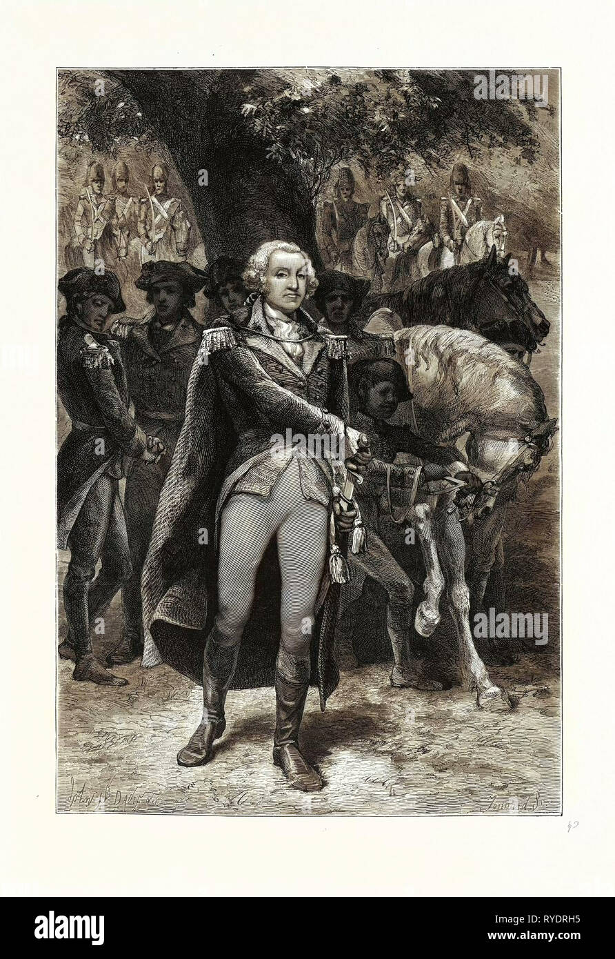 Washington unter Befehl. George Washington (1732-1799), Militär Allgemein und erster Präsident der Vereinigten Staaten von Amerika, USA Stockfoto