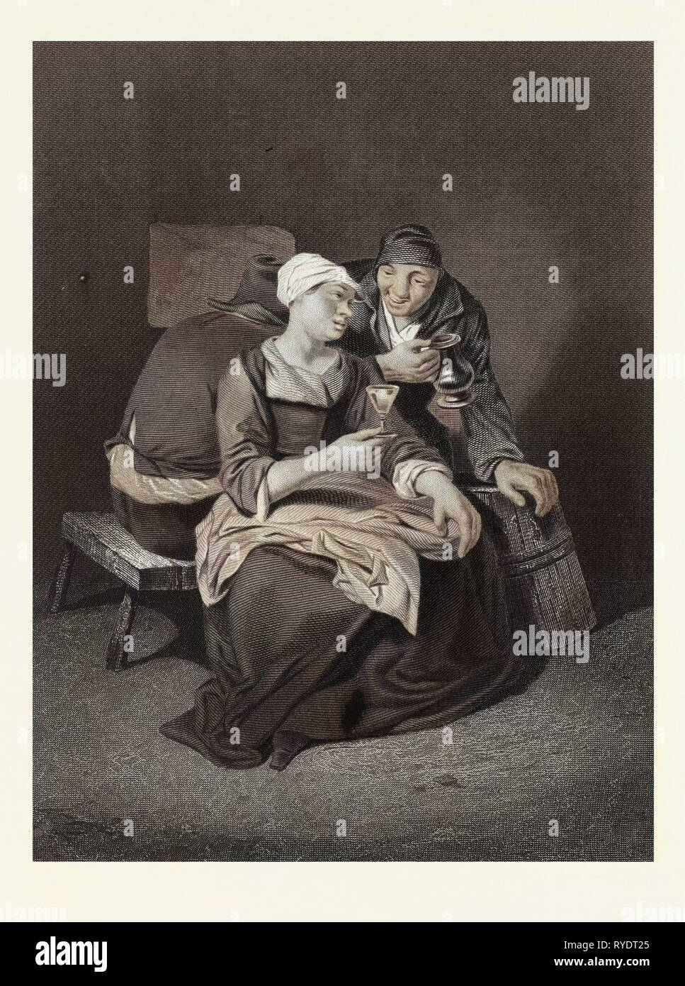Coulpe, Wein Glas, Kanne, Mann, Frau, Barrel, ein Pub, ein Kunstwerk. 1631-1664, Niederländisch, Niederländisch Golden Age, Haushalt, Liebe, Illustration, Essen und Trinken, Liszt Gourmet Archiv Stockfoto