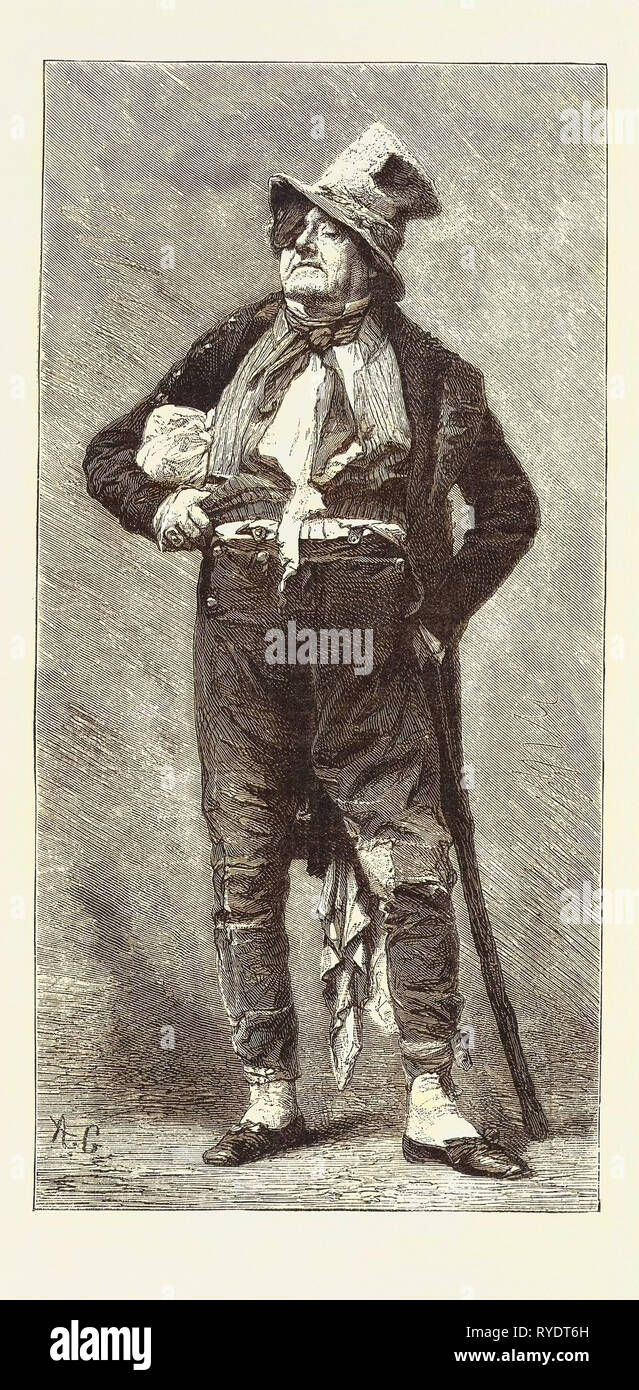 Frederick Lemaitre in einem seiner Charaktere. Frédérick Lemaître (28. Juli 1800 - 26. Januar 1876) - Geburt Name Antoine Louis Prosper Lemaître - war ein französischer Schauspieler und Dramatiker, einer der bekanntesten Spieler auf dem berühmten Boulevard Du Crime. Gravur 1876 Stockfoto