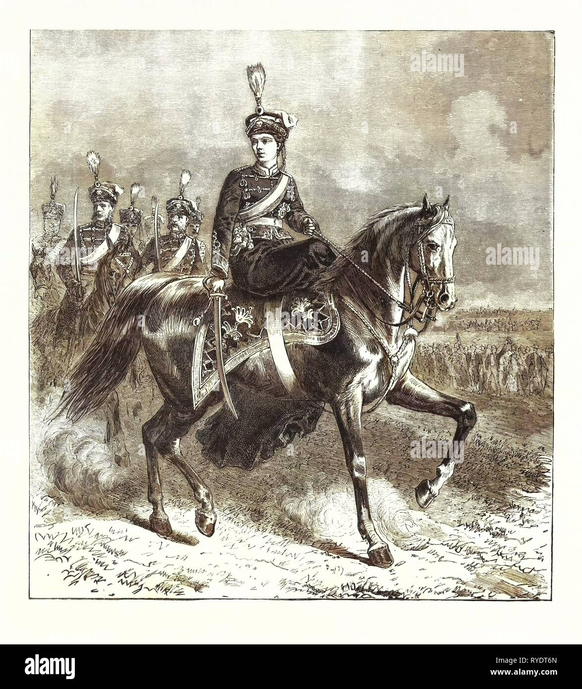 Die Kronprinzessin von Deutschland als Oberst der Husaren. Gravur 1876 Stockfoto