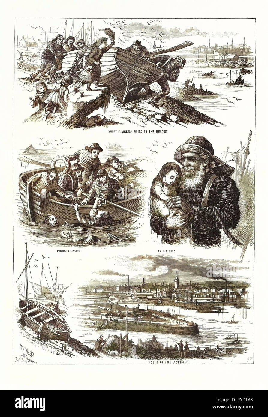 Tödliche Boot Unfall auf dem Dee, in Aberdeen, Vorfälle der Katastrophe, Gravur 1876, Großbritannien, Großbritannien, England, Europa, Großbritannien, Großbritannien, europäischen Stockfoto