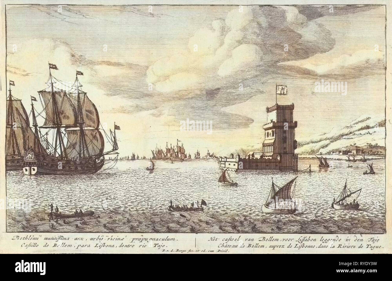 Turm von Belem in den Fluss Tejo, Pieter van Den Berge, 1694-1737 Stockfoto