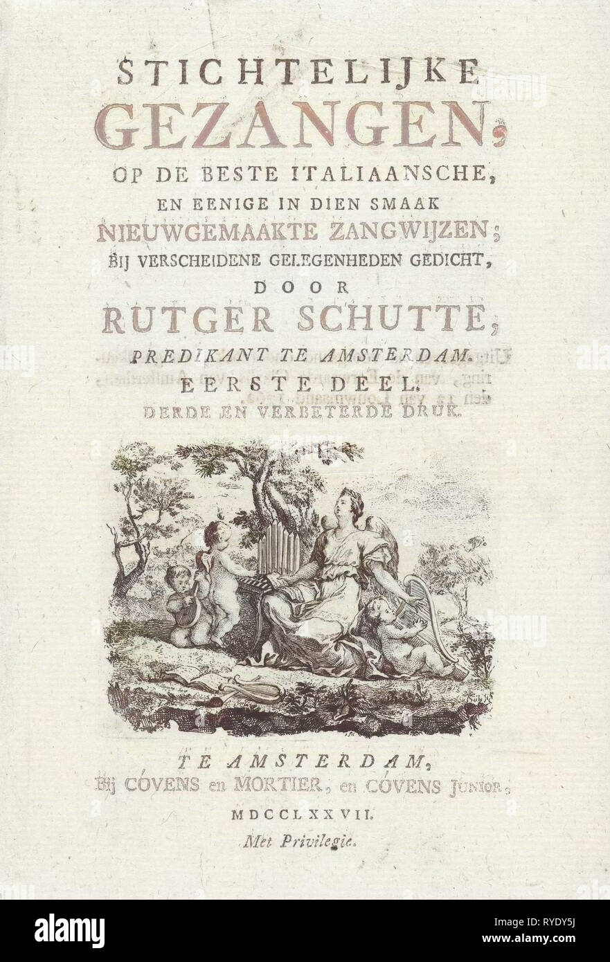 Titel der Seite: R. Schutte, andächtige Lieder, Amsterdam, Niederlande, 1777, Johannes Covens und Cornelis Mortier, Johannes Covens (jr.), 1777 Stockfoto